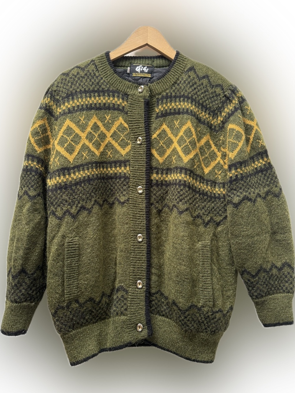 Vintage Fair Isle Quilted Knit Cardigan Sweater